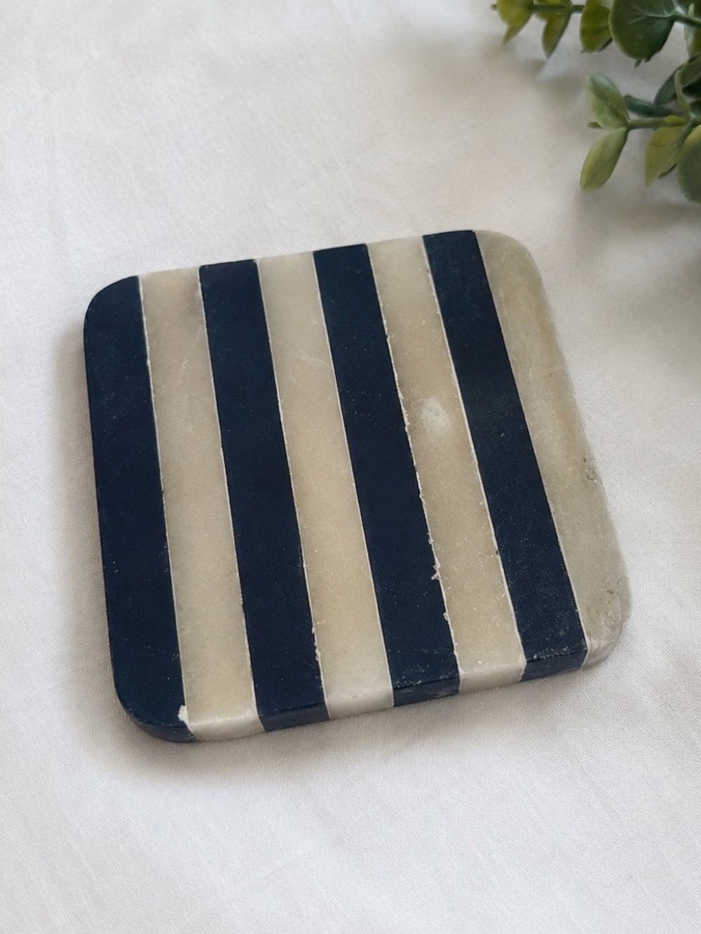 Marble Coaster Black & White Stone Coaster Square Striped Drink Coaster Decor